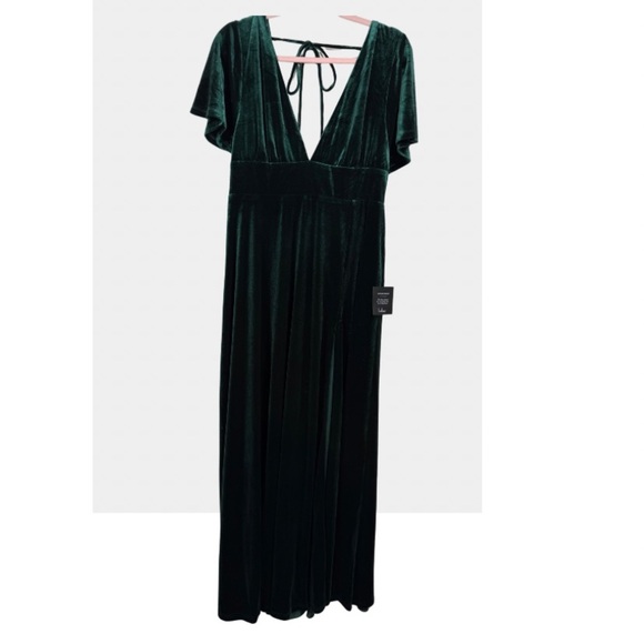 Lulus Elegant V-Neck Green Velvet Dress XL - Picture 13 of 15